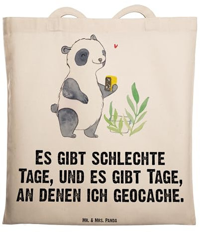 Mr. & Mrs. Panda Shopper Panda Geocaching - Geschenk, Strandtasche, Jutebeutel, GPS Schnitzeljagd, Tote Bag, Shopping Tasche, Opencaching, Schatzsuchen, Laptoptasche