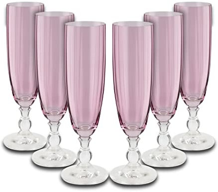 Peill+Putzler Germany 6er Set Sektkelche rosa, 230ml Volumen, aus hochwertigem Kristallglas, sehr pflegeleicht da Spühlmaschinengeeignet, Glanzstücke für jede Gelegenheit