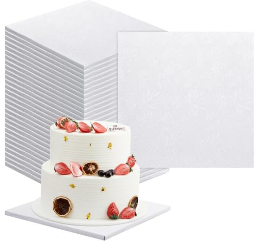 Dandat Paquete de 36 tambores cuadrados para tartas de 1/2 pulgada de grosor, base resistente cubierta de aluminio para fiestas y panadería, bordes totalmente envueltos para mostrar pasteles (blanco,