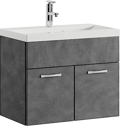 Badezimmer Badmöbel Set Montreal 01 60cm Waschbecken Dunkelgrau - Unterschrank Waschtisch Möbel