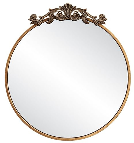 Barnyard Designs Vintage Antik Gold Spiegel - Verzierter rechteckiger Metall Barock Französischer Wandspiegel für Heimdekoration - Ideal für Wohnzimmer oder Schlafzimmer (rund/66 cm)
