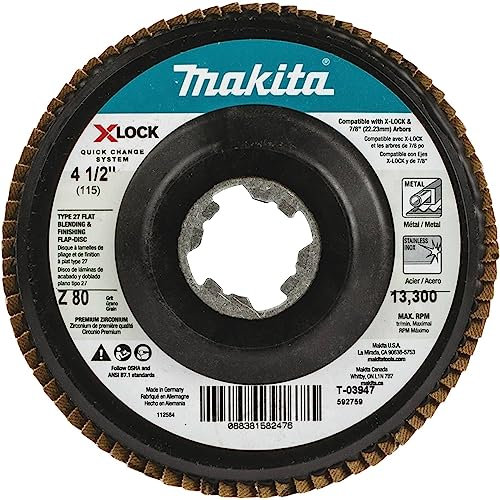 Makita T-03947 X-Lock Fächerscheibe für X-Lock und alle 2,27 cm (7/8 Zoll) Dorn Schleifmaschinen Körnung 80, Typ 27, flach