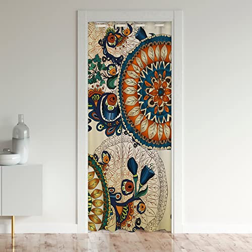Loussiesd Boho Mandala Door Curtain for Doorway Privacy 106x203cm - Bohemian Style Closet Cover, Hippie Room Divider, Medallion Exotic Floral Window Treatment