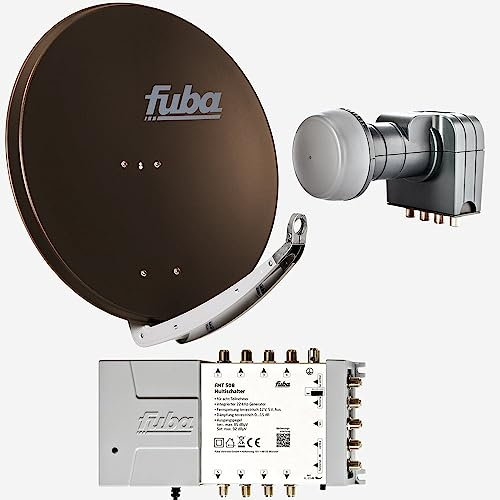 Fuba Sat Anlage 8 Teilnehmer | Satellitenschüssel Komplettset - DAA 850 B Alu Sat-Schüssel 85cm braun + Fuba Quattro LNB + Fuba FMT508 Sat Multischalter 8 Teilnehmer (DVB-S2, HDTV, UHD 4K/8K)