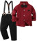 Amissz Baby Jungen Gentleman Set, Kinder Festliche Kleidung Taufkleidung Anzug Langärmeliges Shirt & Hosen Outfit Rot, 3-4 Jahre