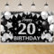20 Geburtstag Dekoration,BTZO 20 Geburtstag Banner Schwarz Silver,Extra Große 20 Geburtstag Hintergrund Banner,20 Party Geburtstagsdeko Frau Mann