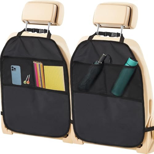 Heveer Protezioni per Sedile Posteriore Auto Organizer Sedile Auto con 2 Tasche in Rete per il Retro dei Sedili Anteriori 2 Pezzi Nero