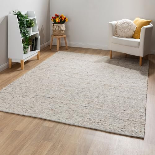 Steffensmeier Handwebteppich Landshut exklusiv | Wolle (Schurwolle) gewalkt, Natur, handgewebt, Größe: 250x340 cm Wohnzimmer und Schlafzimmer