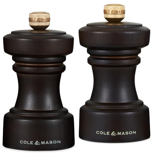 Cole & Mason H233056 Hoxton Chocolate Wood Salt and Pepper Mill Set, Precision+ Carbon/Ceramic Mechanisms, Salt and Pepper Grinders with Adjustable Grind, Beech Wood, 104mm, Gift Set