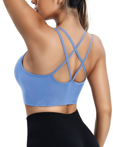ZAAYO Damen Sport BH mit Gepolstert Nahtlose Bra Cross Back Design Push up BH Sport Bra Top Fitness Lauf Joggen Yoga Blau M