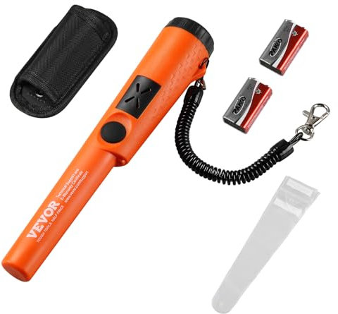 VEVOR Detector de Metales con Puntero Portátil, Puntero de Metal Parcialmente Impermeable, Profundidad de Detección de 50 mm, 3 Modos, con Estuche Impermeable, Baterías de 9 V para Adultos y Niños