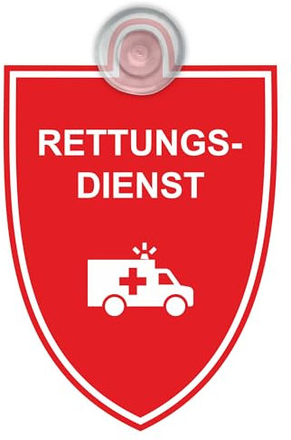 Indigos UG - Schild Rettungsdienst - 9x12 cm - Saugnapfschild - Aluverbund - Emblem - Innenbefestigung für Ihr Auto - UV-Beständig - Einsatzschild - Hinweisschild - Warnschild