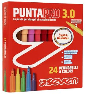 Seven Filzstifte für die Schule Puntapro 3.0 - Box mit 24 Stück, Farbmarker, Super Washable, Kinder und Jugendliche