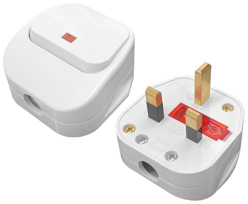 Hoembpn UK 3 Pin Plug 13A Fused Mains Plugs with Switch and LED Replacement Electric Plug 250V UK Safety Heavy Duty Power Plugs for Home and Workplaces,2 Pack