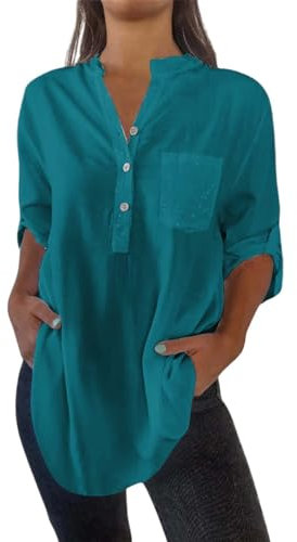 Lässiges Blusenoberteil mit V-Ausschnitt und Kragen und Knopfleiste, einfarbiges Sommerhemd Sale Angebote Damen Ausgefallene Tuniken Oversize Shirt Damen