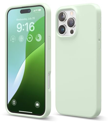 elago Compatible with iPhone 16 Pro Max Case, Premium Liquid Silicone Case, Full Body Protective Cover, Shockproof, Slim Phone Case, Anti-Scratch Soft Microfiber Lining, 6.9 inch (Soft Mint)