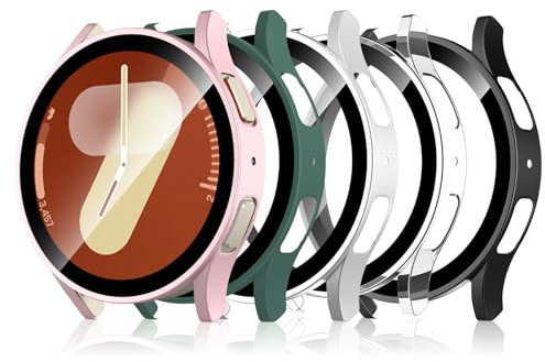 Simpeak 5 Piezas Funda Compatible con Samsung Galaxy Watch 7 40mm, PC Protección Completa Marco Protector con Cristal Templado, Protector de Pantalla Compatible para Galaxy Watch 7 40mm