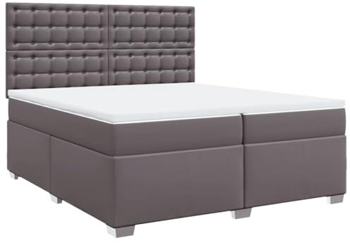 vidaXL Boxspringbett, Bett mit Matratze Kopfteil LED, Polsterbett Doppelbett für Schlafzimmer, Bettgestell mit Lattenrost, Grau 200x200cm Kunstleder