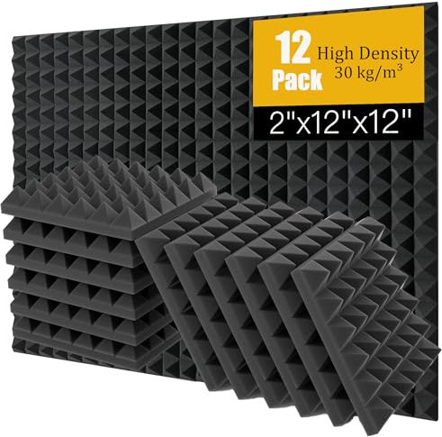 SAIQIANG Akustikschaumstoff Platten, 12 Stück 30x30x5cm Hochdichte Schallschutz-Winkel für Wände, Geräuschabsorbierend und Schall-dämpfend, Feuerbeständig – Perfekt für Studio, Büro, Gaming-Raum