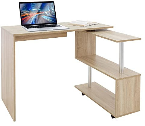 ML-Design Escritorio Esquinero en Forma de L 150x88x75 cm Roble Sonoma Mesa Giratoria de Ordenador PC Estación de Trabajo Estudio Mueble con Estanterías y 4 Ruedas Adecuado para el Hogar y Oficina