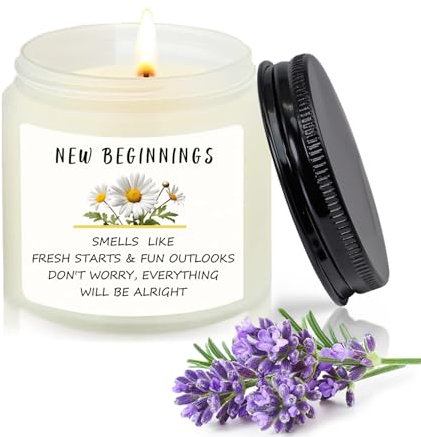 Vela de regalo New Beginnings, regalos para el nuevo hogar, regalos de nuevo trabajo, regalos de despedida para colegas, mujeres, velas perfumadas de lavanda, regalos para despedida, adiós, buena