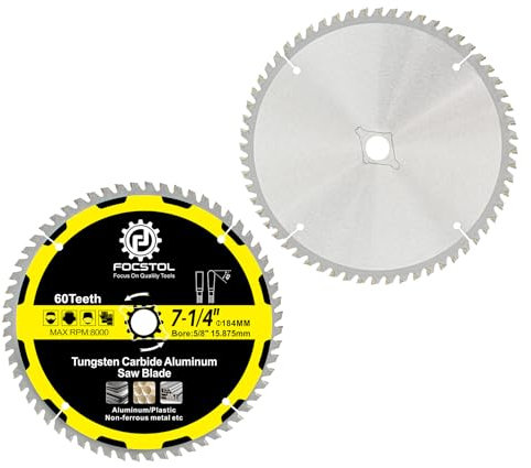 FOCSTOL Lame Scie Circulaire Aluminium 184mm x 15,875mm - 2 pièces Disque Coupe pour Aluminium 60 Dents pour Couper Métaux non Ferreux Plastique