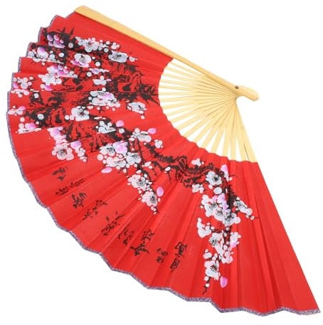 QUMIIRITY Oriental Folding Fan Blossom Pattern Decorative Paper Fan for Weddings and Living Room Traditional Chinese Design Wall Art and Photography Prop