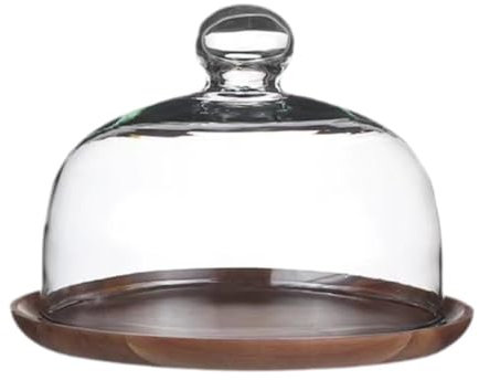 Baoblaze Base de Madera para Tartas con Tapa de Vidrio, Plato para Servir Postres, Bandeja para Exhibir Dulces, Tapa de 18cm, Individual