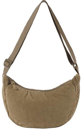 GUSXPPD Damen Cord Crossbody Bag, Halbmond Tasche Umhängetasche, Damen Halbmond Tasche Schultertasche Mit Einstellbar Schultergurt Lässige Umhängetasche aus Cord für jeden Anlass (Khaki)