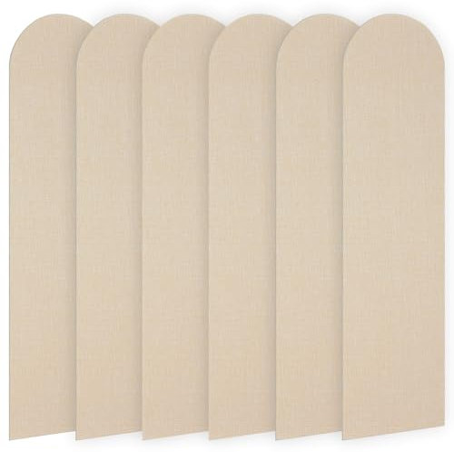 Btstil 3D Wandpaneele, 6 Stück Wandpolster Selbstklebende, Leinen Wandpaneele Dekorative Wandmatte, Anti Kollisions Bettkopfteil für Schlafzimmer, Kinderzimmer, Kindergarten (Beige)