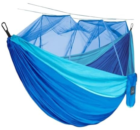 Hammac Moustiquaire Hamac Double Extérieur Anti-Moustique Parachute Tissu Balançoire Extérieur Dormir Suspendu Arbre Camping Hammock(Blue,S)