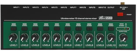 Professionelle 10-Kanal Kleinmischpult 10-Channel Studio Audio Mixer Mini Sound Controller USB Drive Input/Output kompatibel mit Powerbank Auto Laptop und Batterie