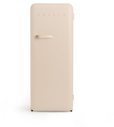 CREATE / RETRO FRIDGE 150 SAND/Kühlschrank mit Gefrierfach 281L in Sand, Griff Sand / 102W, niedriger Energieverbrauch, 150cm, 3 Ablagen, Temperaturregelung,60x60x150cm