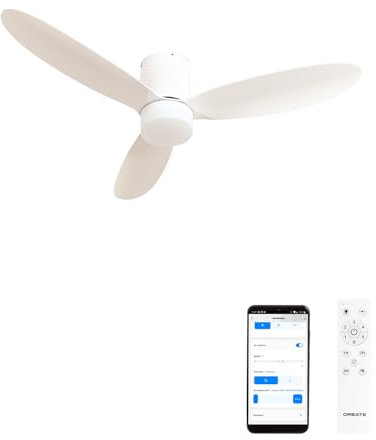 CREATE / WIND LITE/Ventilador de techo con luz blanco con Wifi y mando / 40W, Silencioso, Ø132 cm, 6 velocidades, programable, función verano-invierno, luz led 3 temperaturas