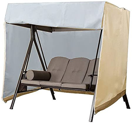 Outdoor Waterproof Sun Canopy Cover for 3 Seater Hollywood Swings Windproof Oxford Fabric Protective Cover for Swing Awnings Parasols and Rocking Chairs Beige 220x125x170cm