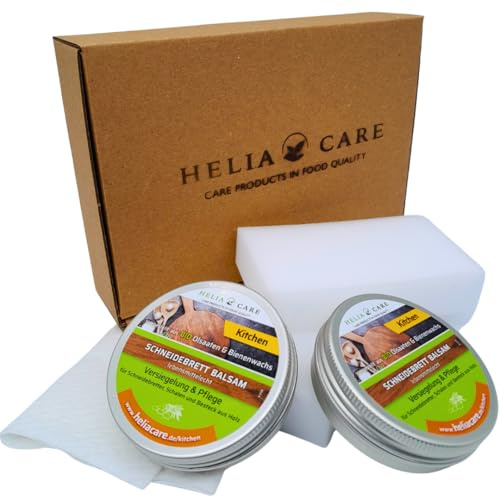 HeliaCARE Schneidebrett Balsam | BIO Holzbalsam mit Bienenwachs | 2x50ml | Holz Balsam aus deutscher Herstellung | Lebensmittelecht & geruchlos | Versiegelt Holzporen und lässt Wasser abperlen