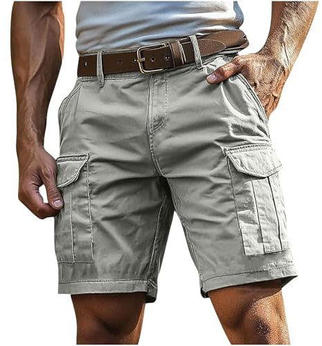 Cargoshorts Herren Kurze Hosen mit Reißverschluss und Knopf Mehrere Taschen Männer Einfarbig Sommer Shorts Klassische geschnittene Sportshorts Outdoorhose