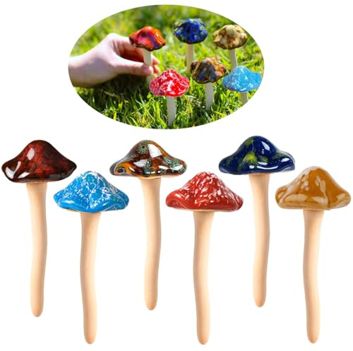 Keramik Pilze 6 Stücke Klein Gartenpilzen Dekorative Pilze Gartendeko für Draußen Deko Pilz Blumenbeet Pflanzentopf Blumentopf Fall Gartendekoration Statue Damen Geschenke Braun
