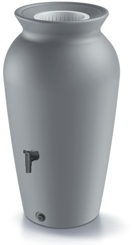 YourCasa Serbatoio dell'acqua piovana da 120 – 230 litri [DropCatcher] con filtro e rubinetto, in plastica, antigelo, per acqua piovana, per giardino, serbatoio dell'acqua piovana (grigio, 120 l)
