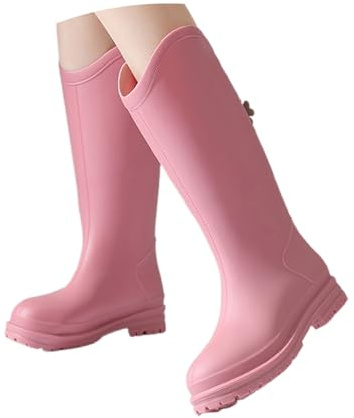 Stivali di gomma leggeri da donna, piatti, antiscivolo, comodi, con tacco, antiscivolo, per attività all'aria aperta, traspiranti, per esterni, stivali da pioggia alti, Colore: rosa., 36 EU