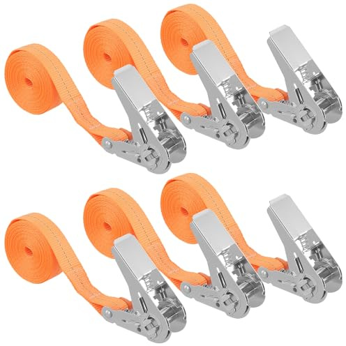 HEIYUET 6 Stück 4m Spanngurte mit Ratsche 25mm Breite, Orange Zurrgurte Spanngurt Set Ratschengurte für Motorrad, Anhänger, Ladungssicherung