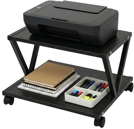 Relaxdays Druckerständer mit Rollen, 2 Ebenen, HBT: 28 x 44 x 28 cm, Rolltisch für Drucker, Büro, MDF & Metall, schwarz