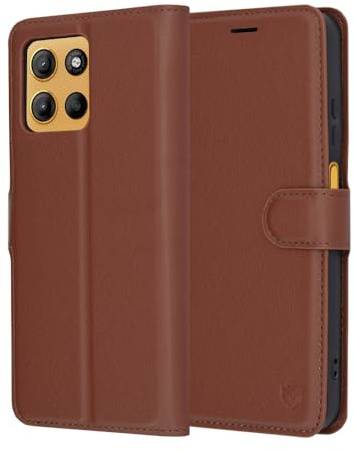 Techsuit für Motorola Moto G15, G15 Power Flip Wallet Hülle mit Kartenfach, Geldfach, Staubschutz, Kratzfest, Präzise Aussparungen, Elegantes Design, Leather Folio Series, Braun