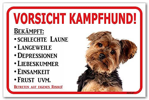 AdriLeo Schild - Vorsicht Yorkshire Terrier - Kampfhund - (15x20cm) / Achtung Hund Wachhund robust langlebig UV-beständig wetterfestes Warnschild