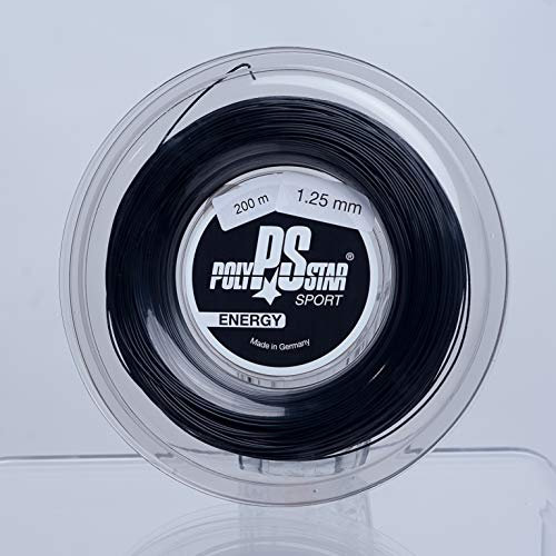 POLY STAR Damen, Herren, Mädchen, Jungen Energy Tennissaiten, Black, 200m Rolle 1,25mm