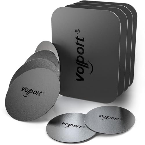 volport Metal Plate for Magnetic Phone Holder Car Mount Universal Ultra Thin 10 Pack Metal Disc Sticker Replacement Kits with 3M Adhesive for Mobile Cradle, Black(4 Rectangular and 6 Round)