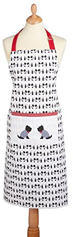 KitchenCraft Unisex Kochschürze, Küchenschürze mit verstellbaren Riemen, Schürze aus 100% Baumwolle, Latzschürze Lang mit Tasche, Grillschürze/Küchenschürze, Weiß/Blau/Rot, Hunde Design, Einheitsgröße
