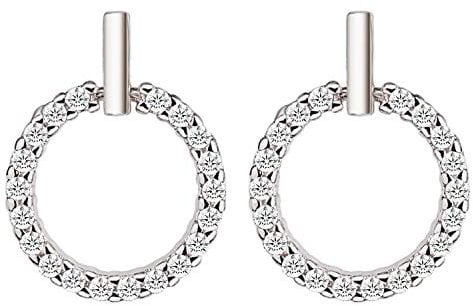 LÖB Damen Ohrstecker 925 Silber mit Cubic Zirkonia Steinen15mm Klein Rund Ohrringe Stab Kreis Ringe Offen LSIO125