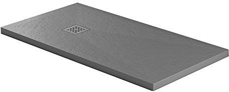Essence ArredoBagno Plato de ducha 80 x 180 Mineralmármol resina – Jade – Efecto piedra roca – Grosor 3 cm – Rejilla cromada de acero inoxidable – Color gris