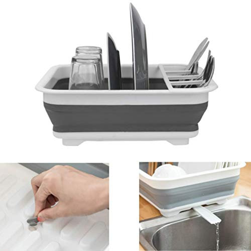 Égouttoir à vaisselle pliable avec égouttoir pour évier, nettoyage facile, organiseur de vaisselle, plateau de rangement pour cuisine, camping-car, caravane, remorque de voyage free size gris